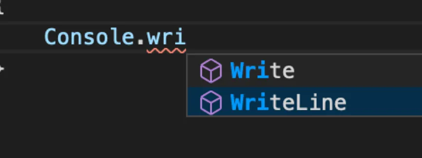 補完が表示されている様子